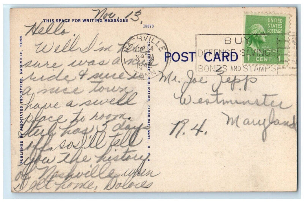 1942 View Of Vanderbilt Hospital Nashville Tennessee TN Posted Vintage Postcard