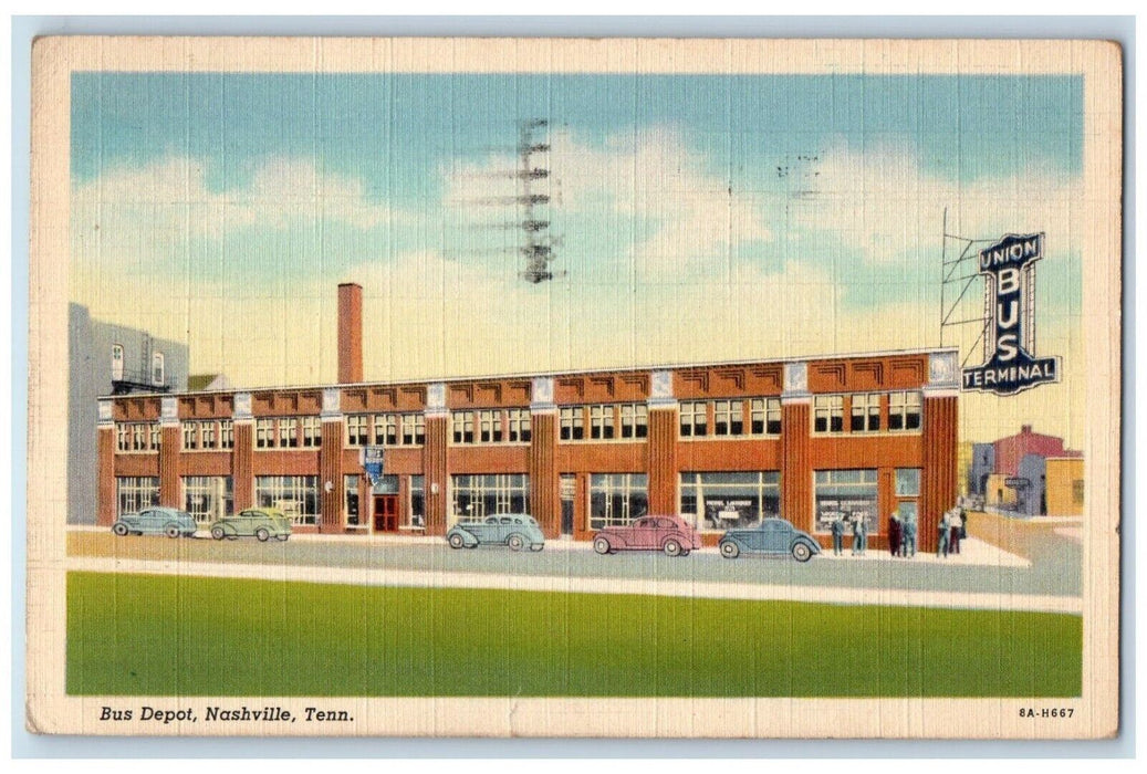 1943 Union Bus Terminal Depot Nashville Tennessee TN, Cars Soldier Mail Postcard