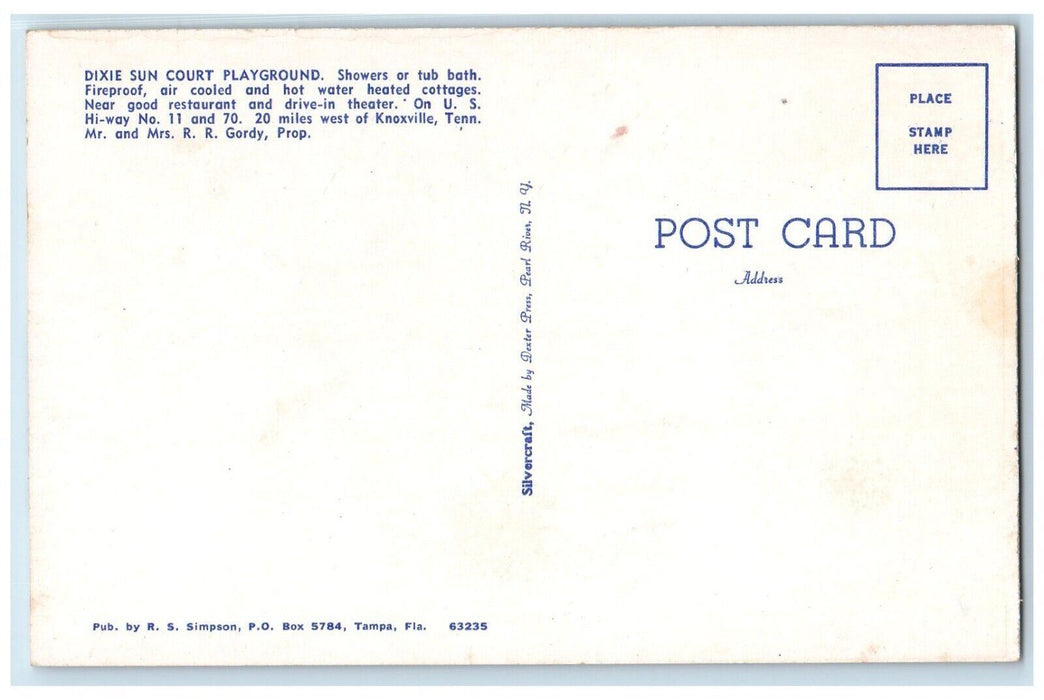 c1950's Dixie Sun Court Playground Car Martel Tennessee TN Vintage Postcard