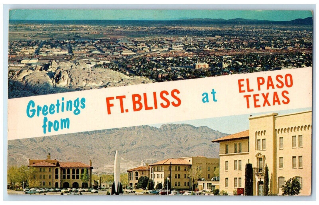Greetings From Ft. Bliss At El Paso Texas TX, Dual View Banner Vintage Postcard