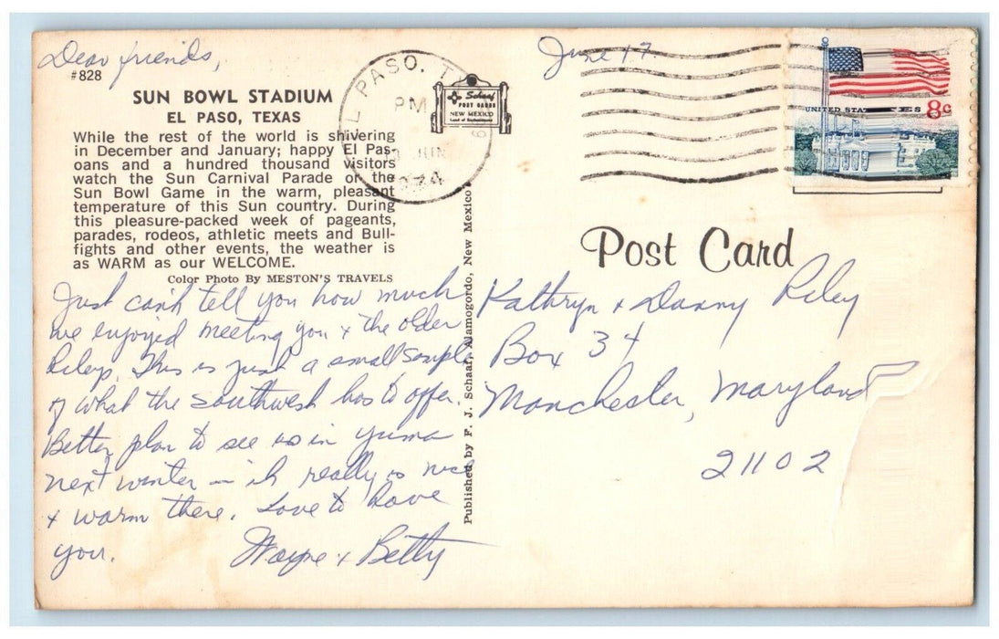 1974 View Of Sun Bowl Stadium El Paso Texas TX Posted Vintage Postcard