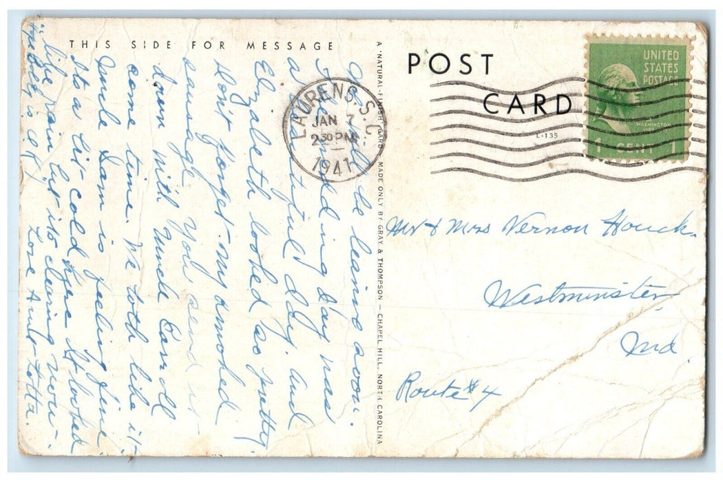 1941 Hospital Building Laurens South Carolina SC Posted Vintage Postcard