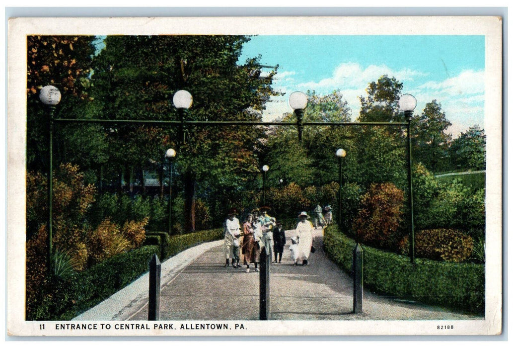 1929 Entrance to Central Park Allentown Pennsylvania PA Vintage Postcard