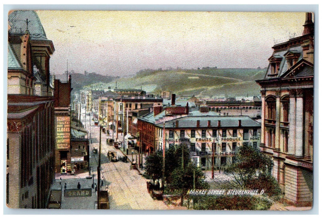 1907 View from Top Market Street Steubenville Ohio OH Antique Postcard