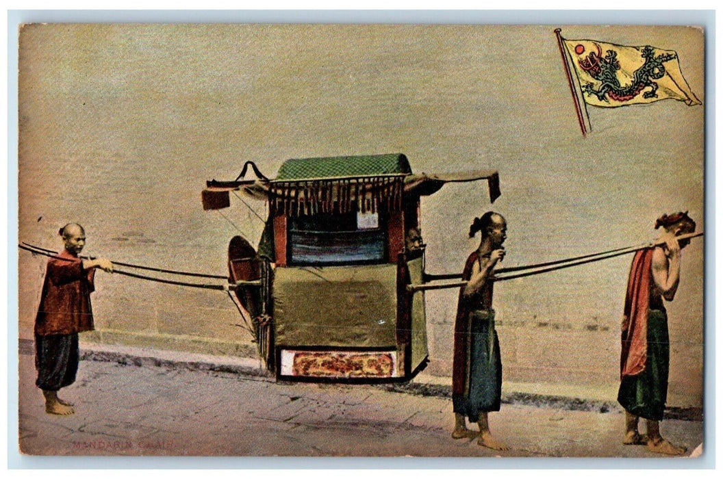 c1910's Boys Carrying Mandarin Chair China, Sedan Chair Antique Postcard
