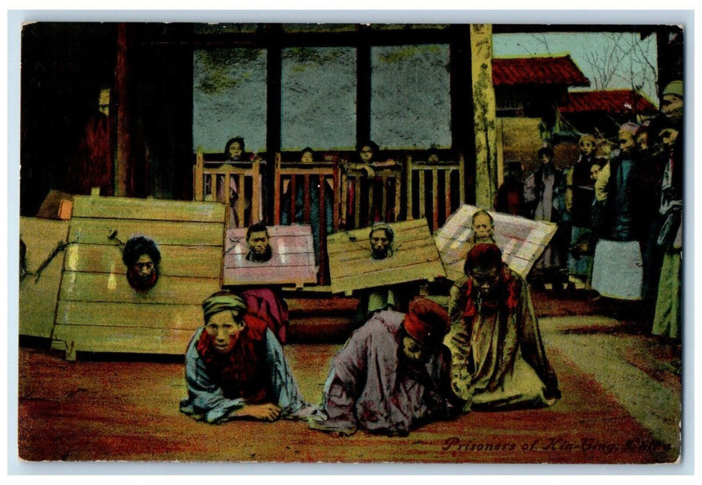 Prisoners Of Kia Ting China, Square Board Punishment Unposted Vintage Postcard