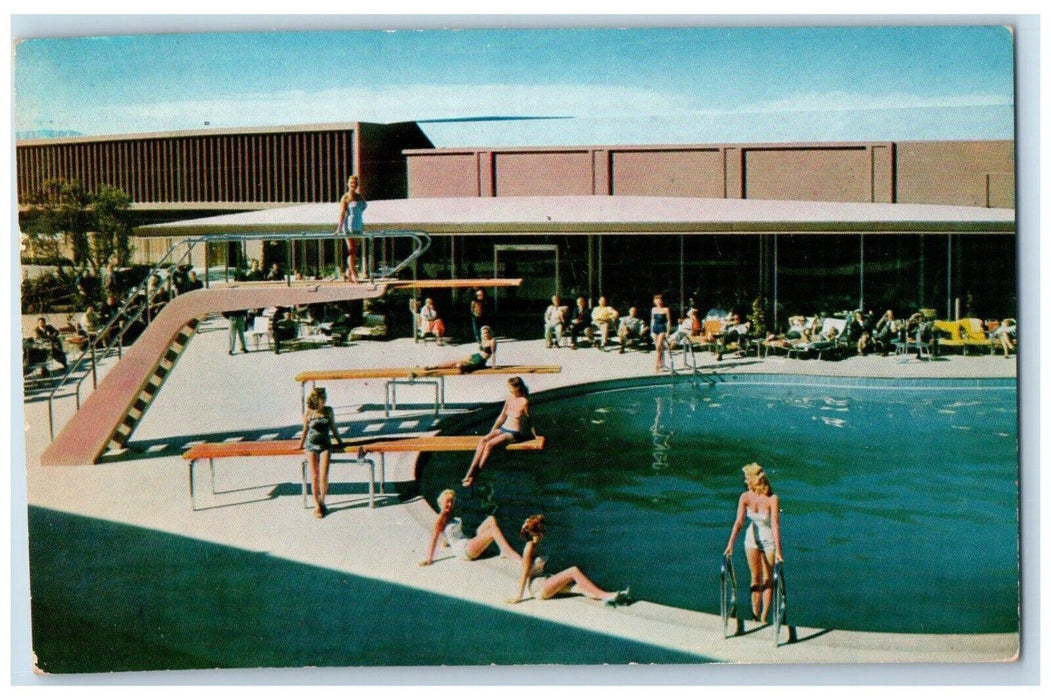 1954 Sands Las Vegas Paradise Pool Diving Board Swimsuit Hotel Nevada Postcard