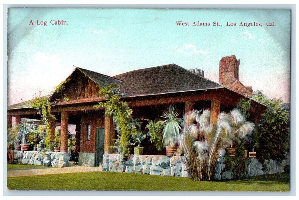 c1910's Log Cabin West Adams St. Los Angeles California CA Antique Postcard