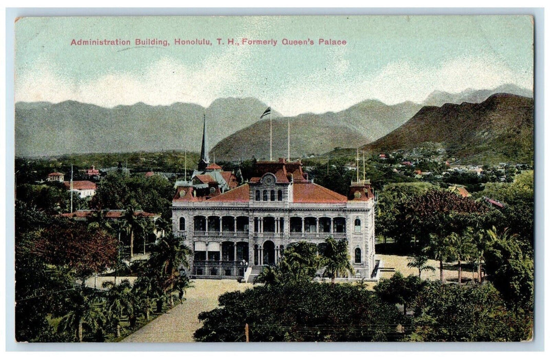 1916 Administration Building Honolulu HI, T. H. Formerly Queen's Palace Postcard