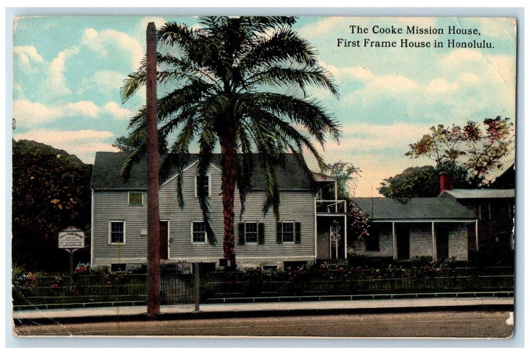 1916 The Cooke Mission House First Frame House In Honolulu Hawaii HI Postcard