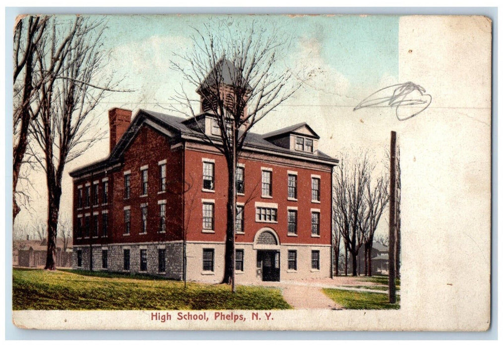 1913 High School Building Campus Phelps New York NY Posted Antique Postcard