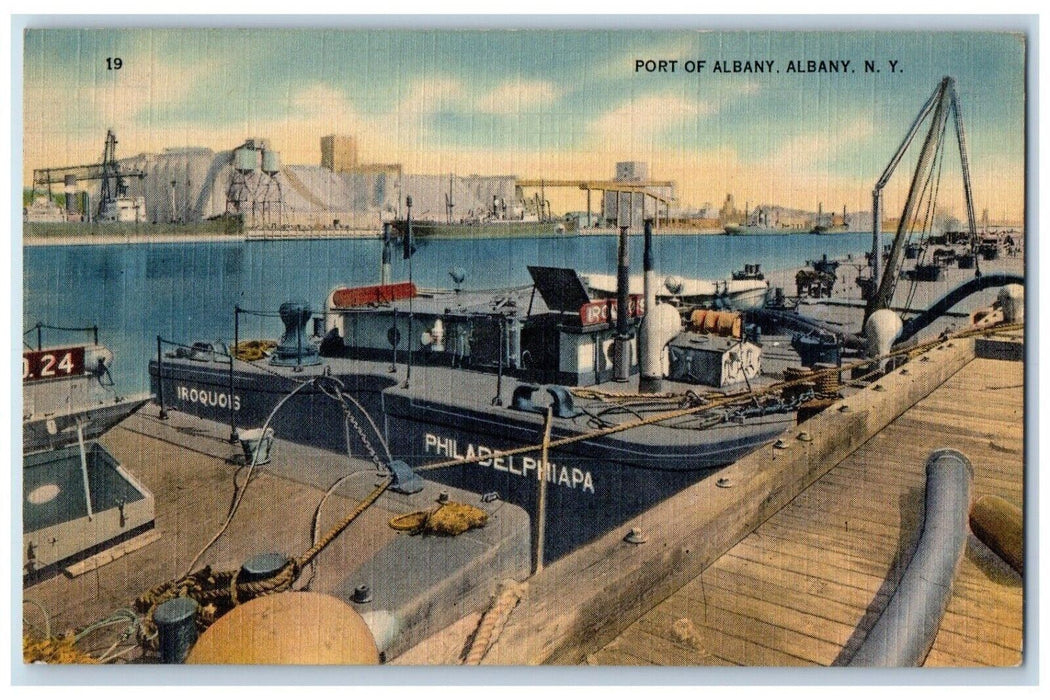 1944 View Of Port Of Albany New York NY, Philadelphia Iroquois Ships Postcard