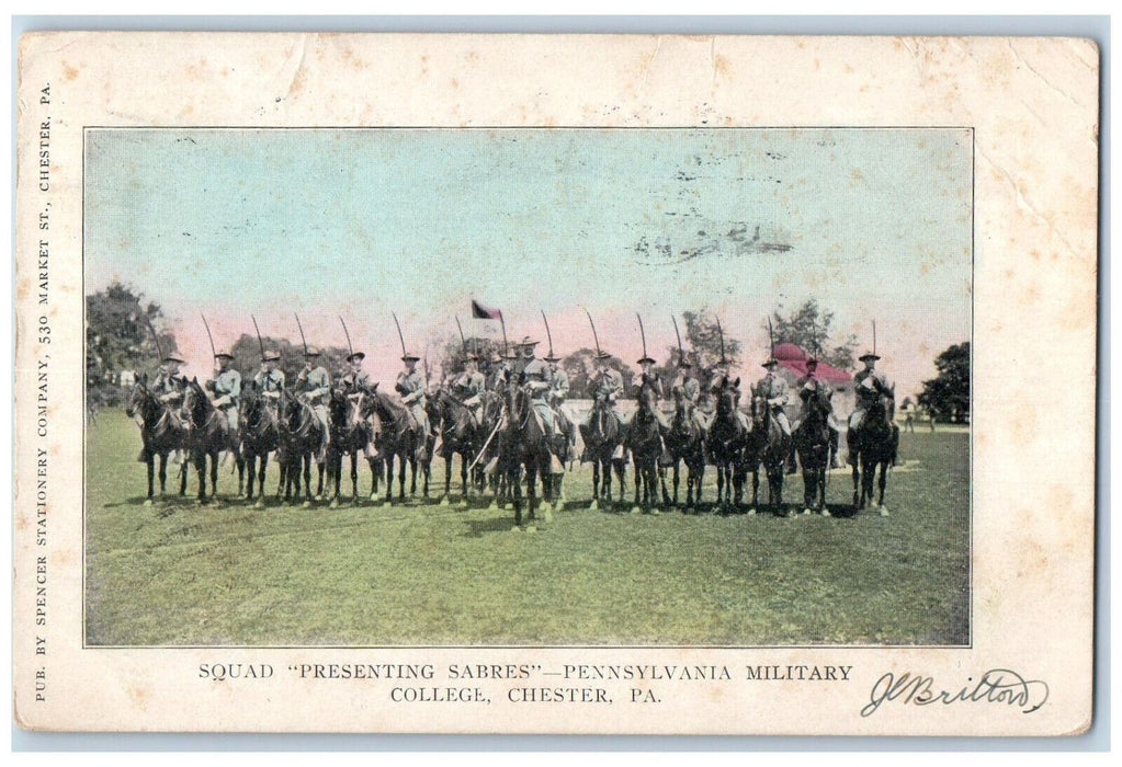 1907 Squad "Presenting Sabres" Pennsylvania Military College Chester PA Postcard