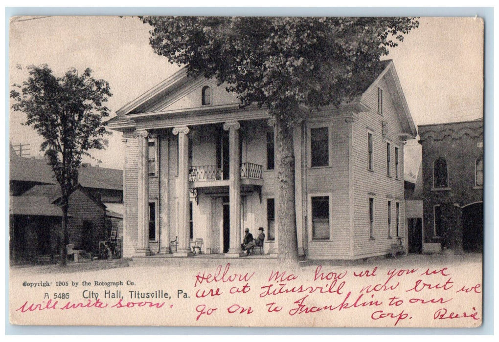 1907 City Hall Titusville Pennsylvania PA Posted Antique Rotograph Postcard