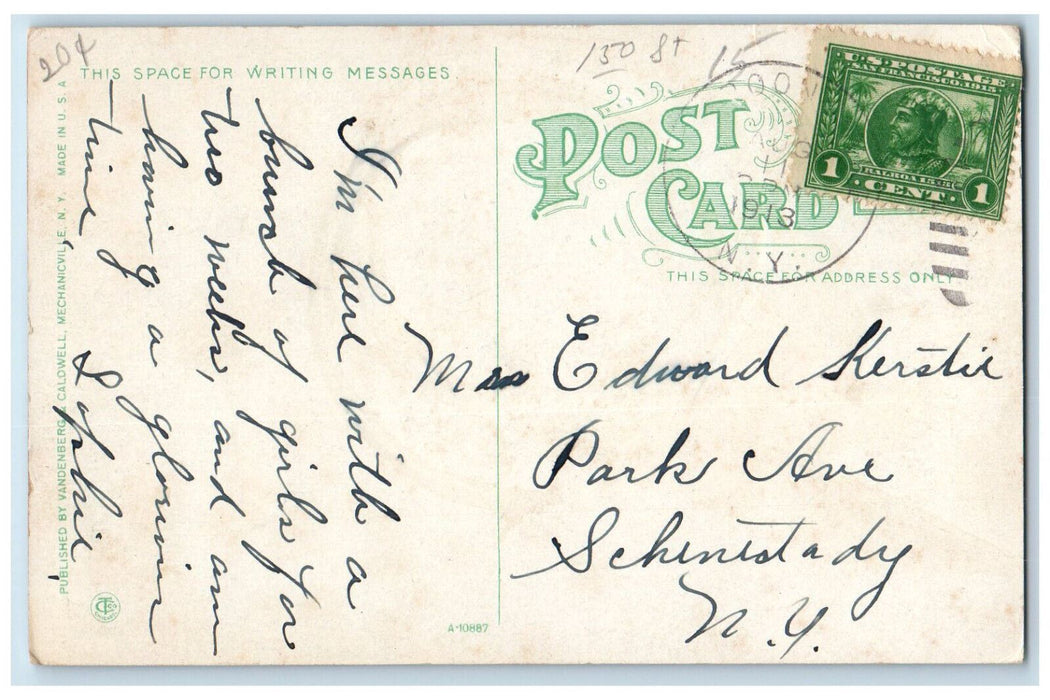 c1910 Auto & Steamer Evelyn at Pottersville Boat Landing Adirondacks NY Postcard