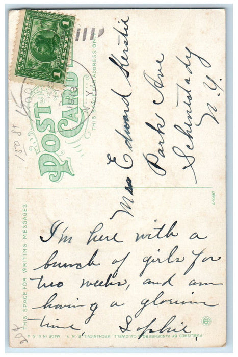 c1910 Auto & Steamer Evelyn at Pottersville Boat Landing Adirondacks NY Postcard