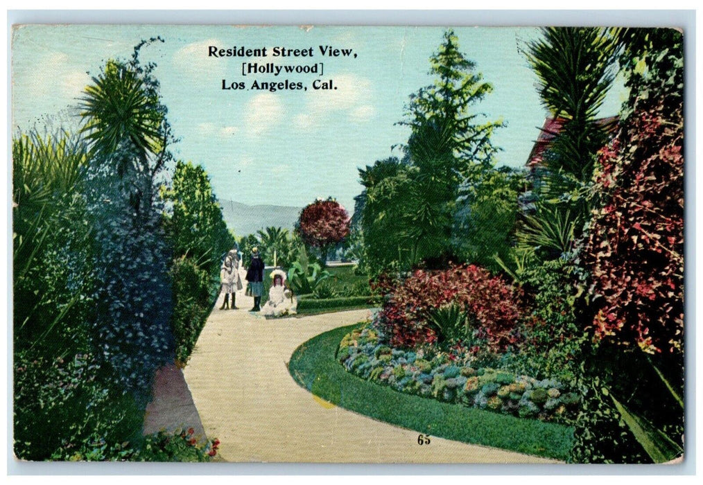 1912 Resident Street View Hollywood Garden Plant Los Angeles California Postcard