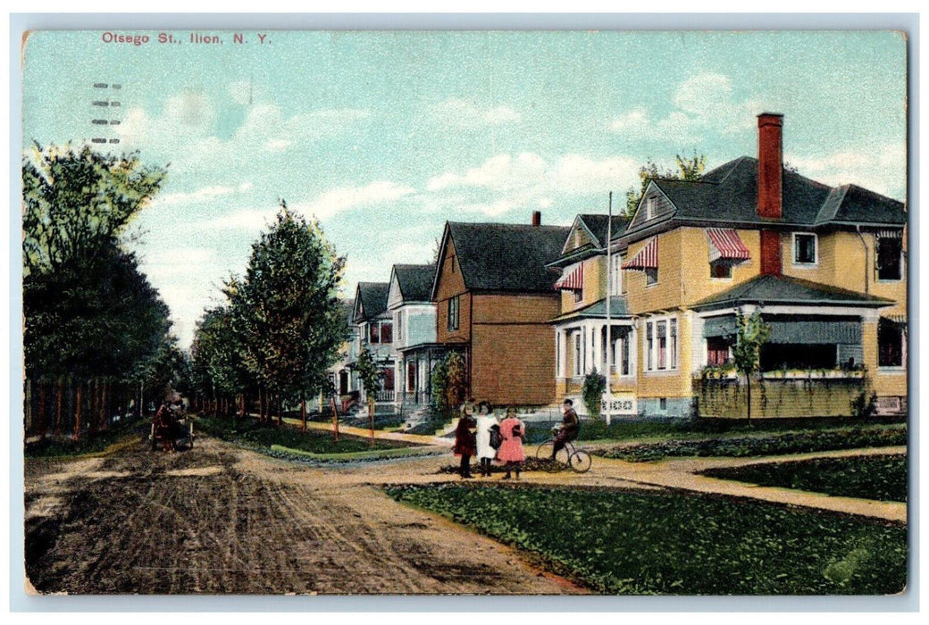 1915 Biking Horse Carriage Otsego Street Llion New York NY Antique Postcard