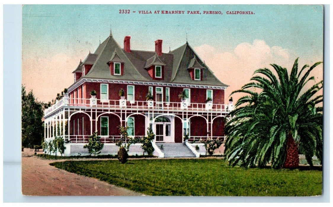 1912 Villa Kearney Park House Exterior Field Garden Presno California Postcard