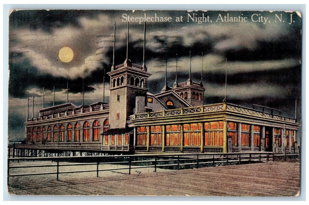 1912 Steeplechase at Night Atlantic City New Jersey NJ Antique Postcard