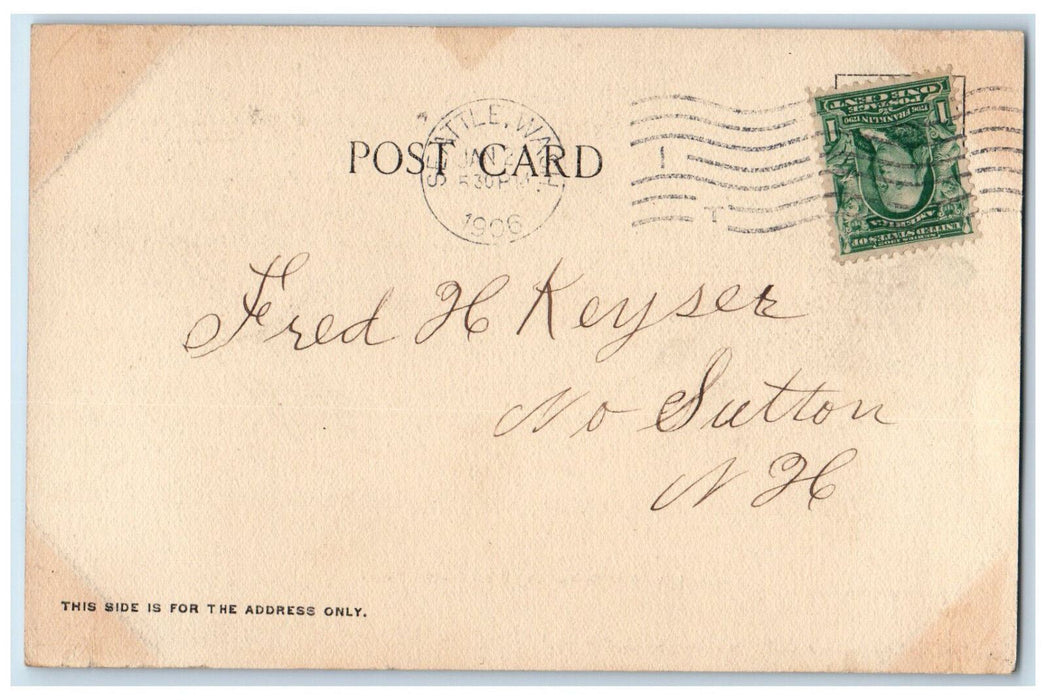 1906 Moonlight Seattle Harbor West Seattle Ferry WA Antique Posted Postcard