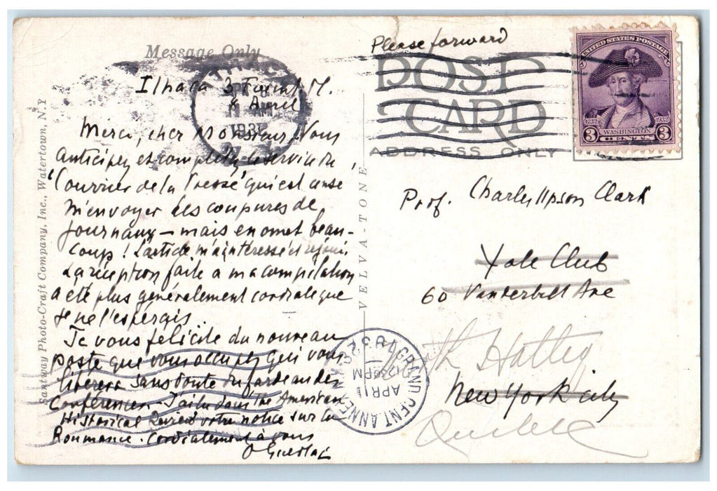 1932 War Memorial Cornell University Ithaca New York NY Posted Antique Postcard