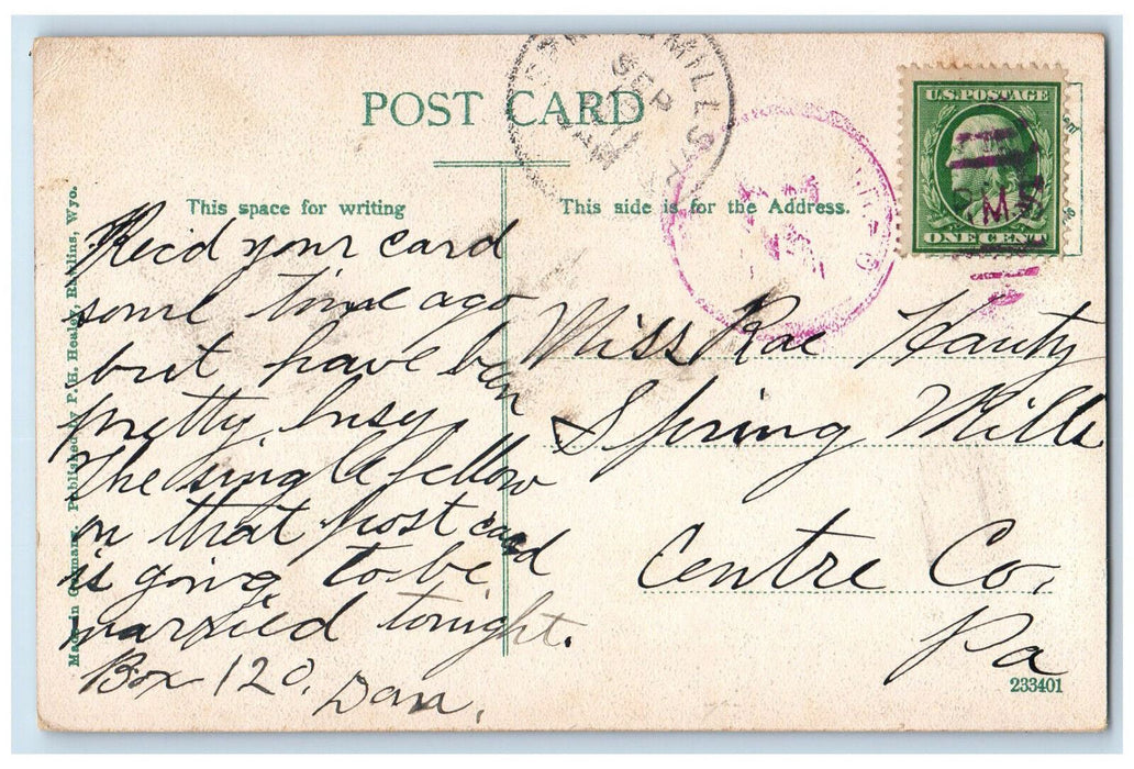 c1920's Elks Home B.P.O.E. Rawlins Wyoming WY Spring Mills PA Postcard