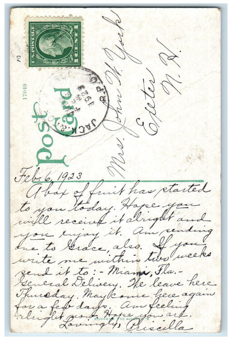 1923 Three Branch Palmetto Daytona Florida FL Vintage Posted RPO Postcard