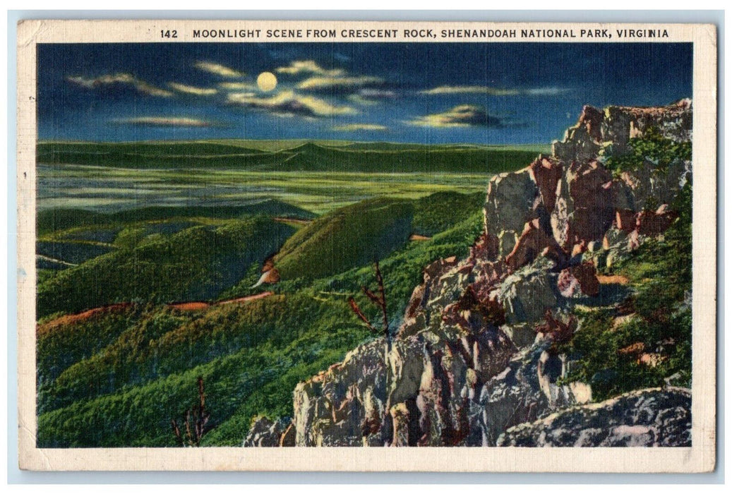 1938 Moonlight Scene from Crescent Rock Shenandoah National Park VA RPO Postcard