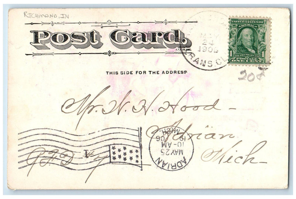 1906 Man Writing In A Barrel Richmond Indiana IN Adrian MI Posted Postcard