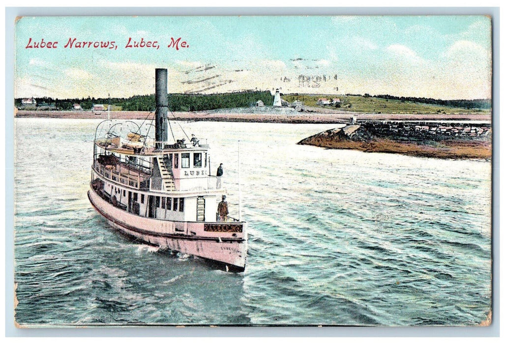 1912 Steamer in Lubec Narrows Lubec Maine ME Antique Posted Postcard