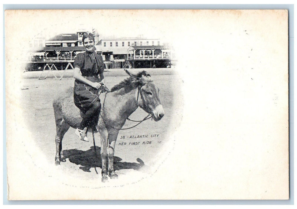 c1905 Her First Horse Ride Atlantic City New Jersey NJ Antique Postcard