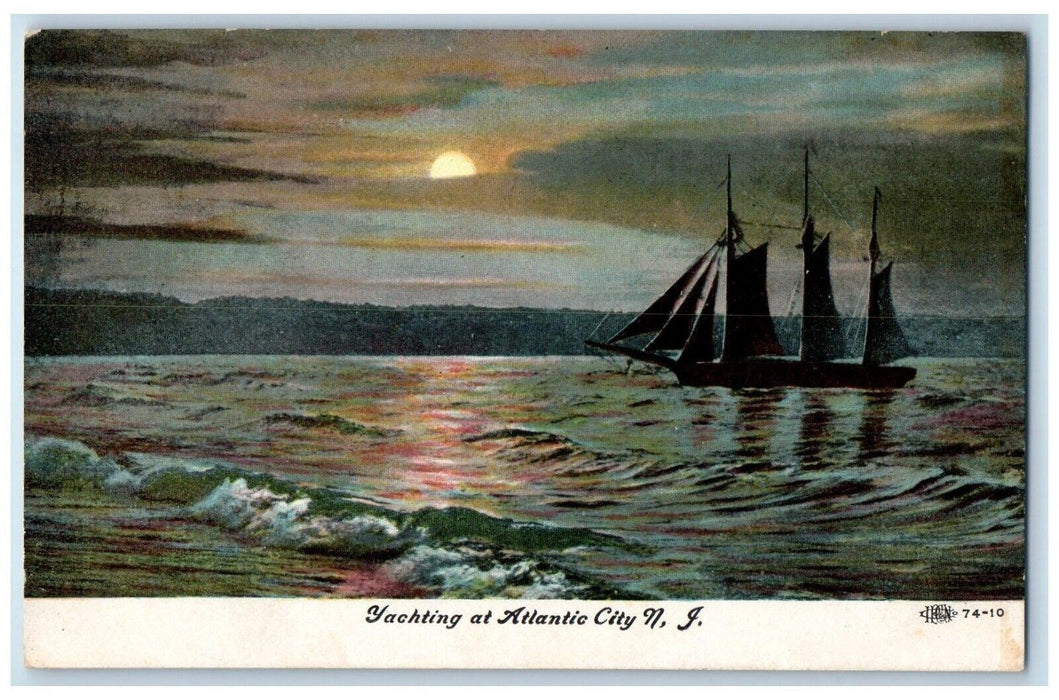 c1910's Yachting At Atlantic City New Jersey NJ, Moon View Antique Postcard