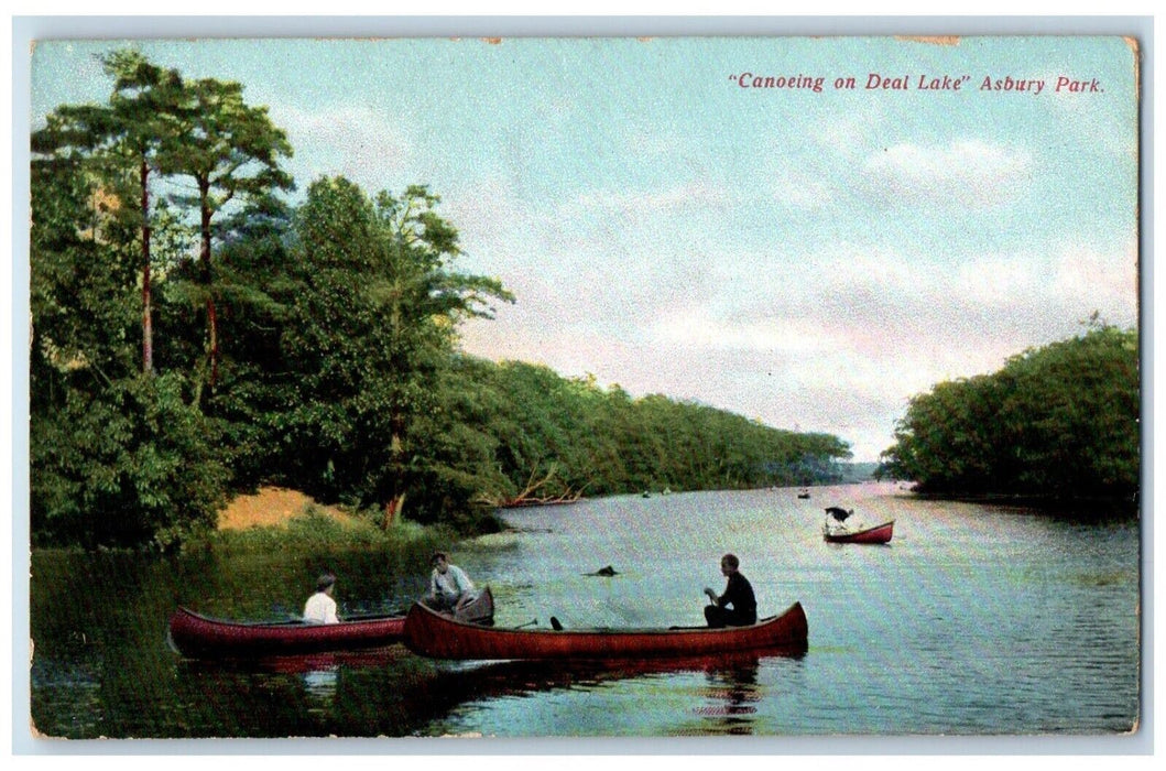 c1910's Canoeing On Deal Lake Asbury Park New Jersey NJ Antique Postcard