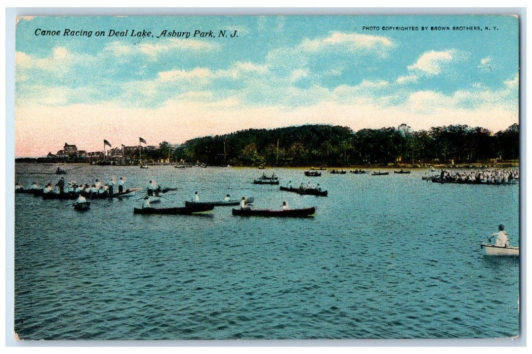 c1910's Canoe Racing On Deal Lake Asbury Park New Jersey NJ Antique Postcard