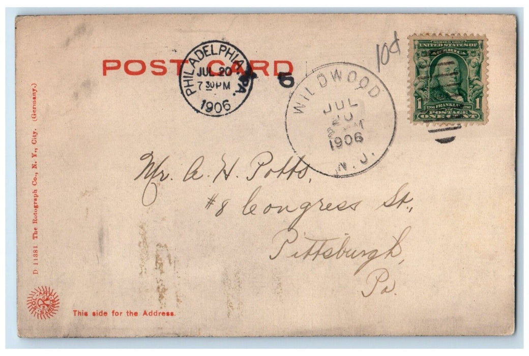 1906 Greetings From Wildwood New Jersey NJ, Philadelphia PA Rotograph Postcard