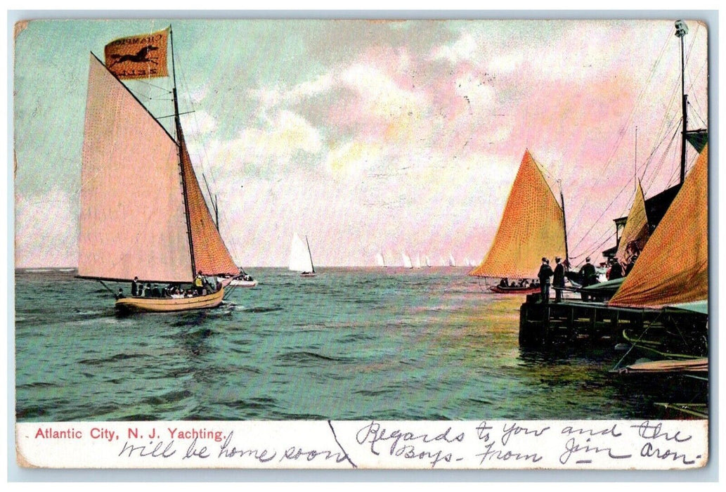 1908 View Of Yachting Atlantic City New Jersey NJ Posted Antique Postcard