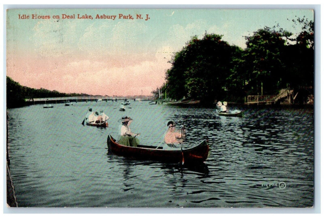 1912 Idle Hours On Deal Lake Asbury Park New Jersey NJ, Canoeing Posted Postcard