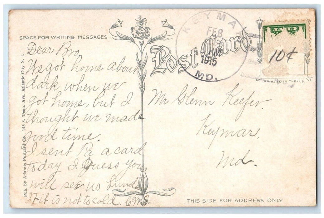 1915 Harbor Scene Boats Atlantic City New Jersey NJ, Keymar MD Posted Postcard