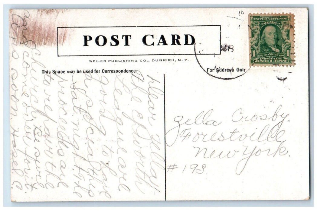 c1910's Adams Memorial Church Street View Dankirk New York NY Antique Postcard