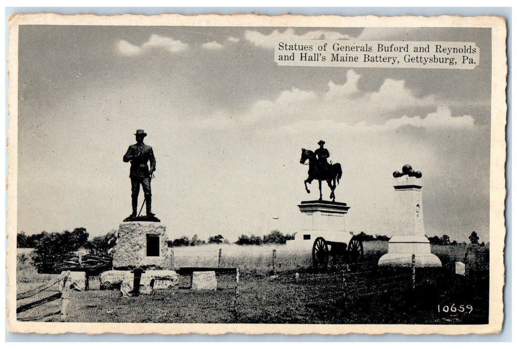 Statues Of Generals Burford Reynolds Hall's Maine Battery Gettysburg PA Postcard