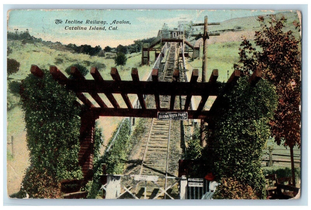 1911 Incline Railway Avalon Buena Vista Park Catalina Island California Postcard