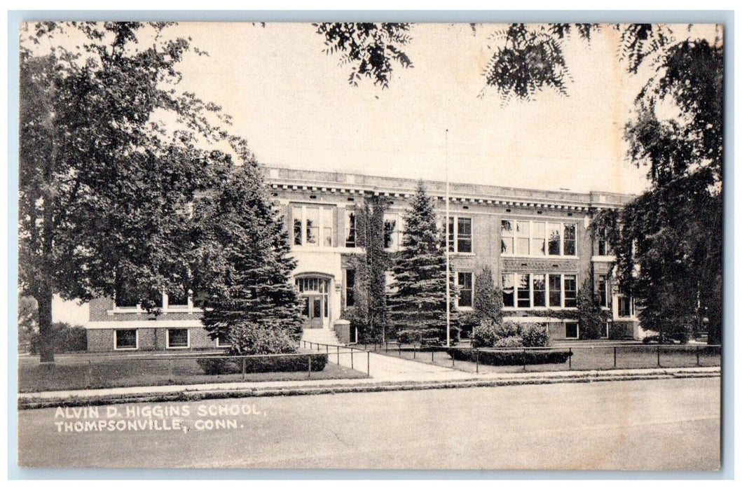 1940 Alvin D Higgins School Exterior Building Thompsonville Connecticut Postcard