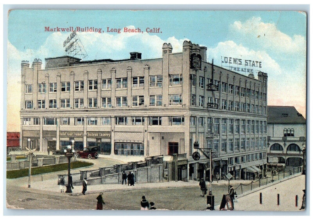 1922 Markwell Building Exterior Classic Cars Long Beach California CA Postcard