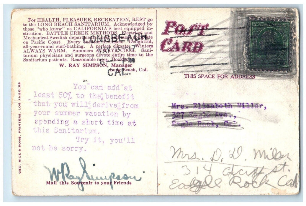 1917 Long Beach Sanitarium Battle Creek Long Beach California Multiview Postcard