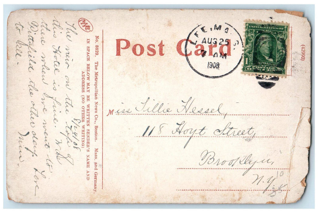 1908 Wendell Hotel Pittsfield Massachusetts MA Posted Antique Postcard