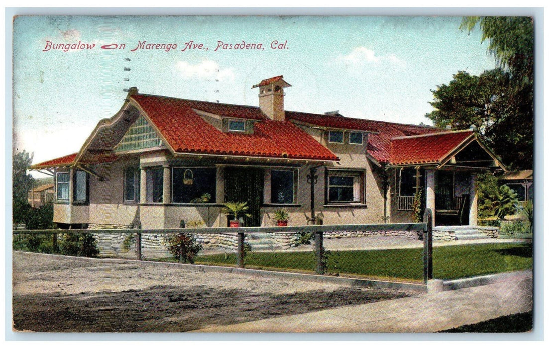 1910 Bungalow on Marengo Avenue Pasadena California CA Antique Postcard