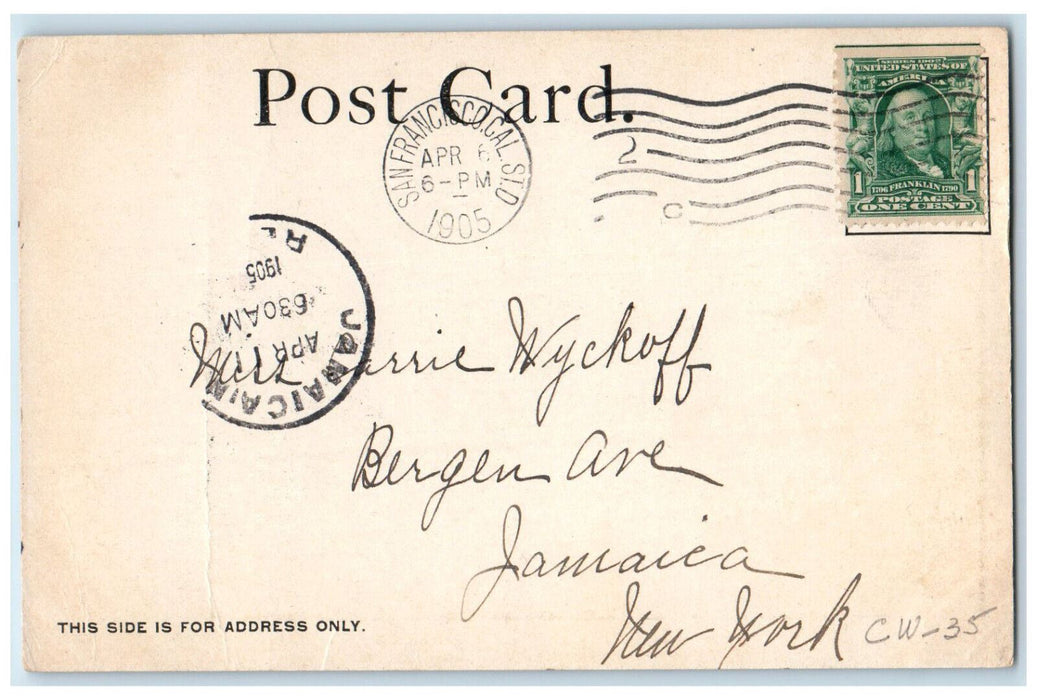 1905 Golden Gate from the Bay San Francisco California CA Jamaica NY Postcard