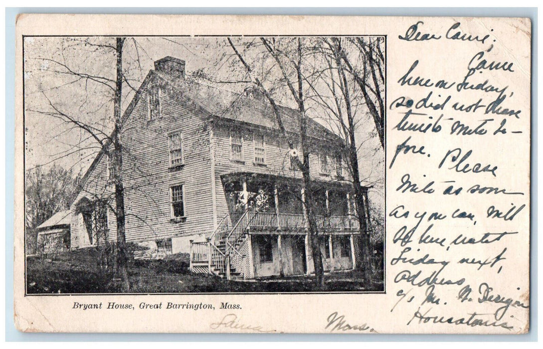 1905 Bryant House Great Barrington Massachusetts MA Housatonic MA Postcard