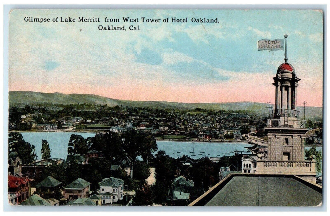 c1910 Glimpse Lake Merritt From West Tower Hotel Oakland California CA Postcard